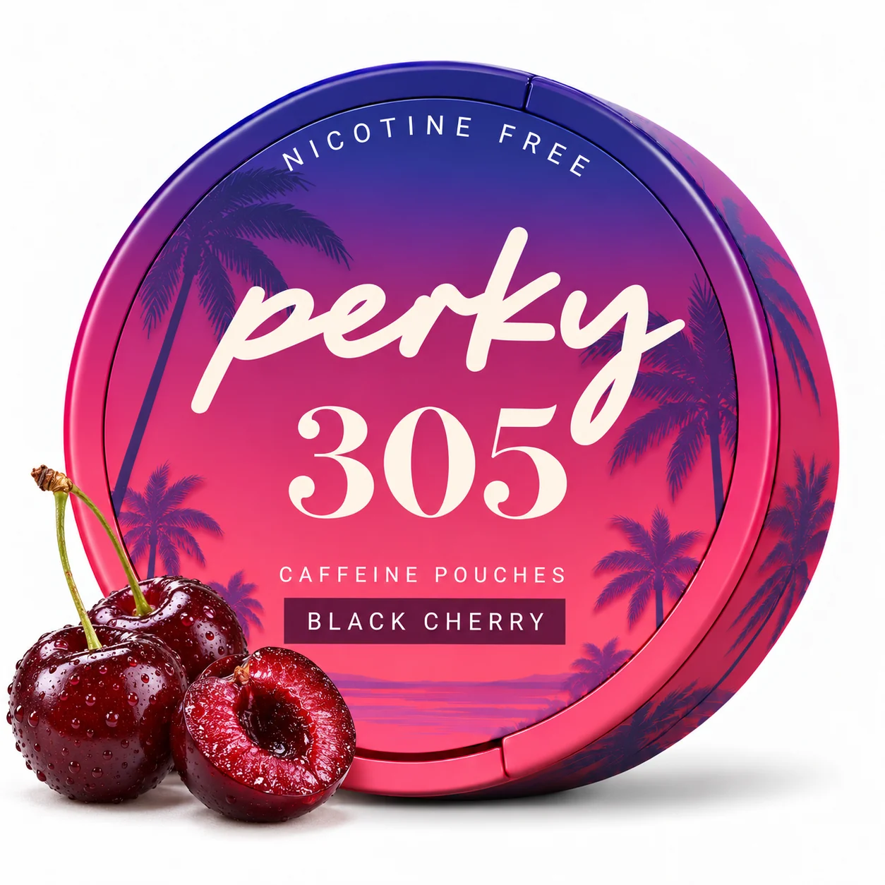 Perky Afterhours Cherry caffeine pouch can with fruit