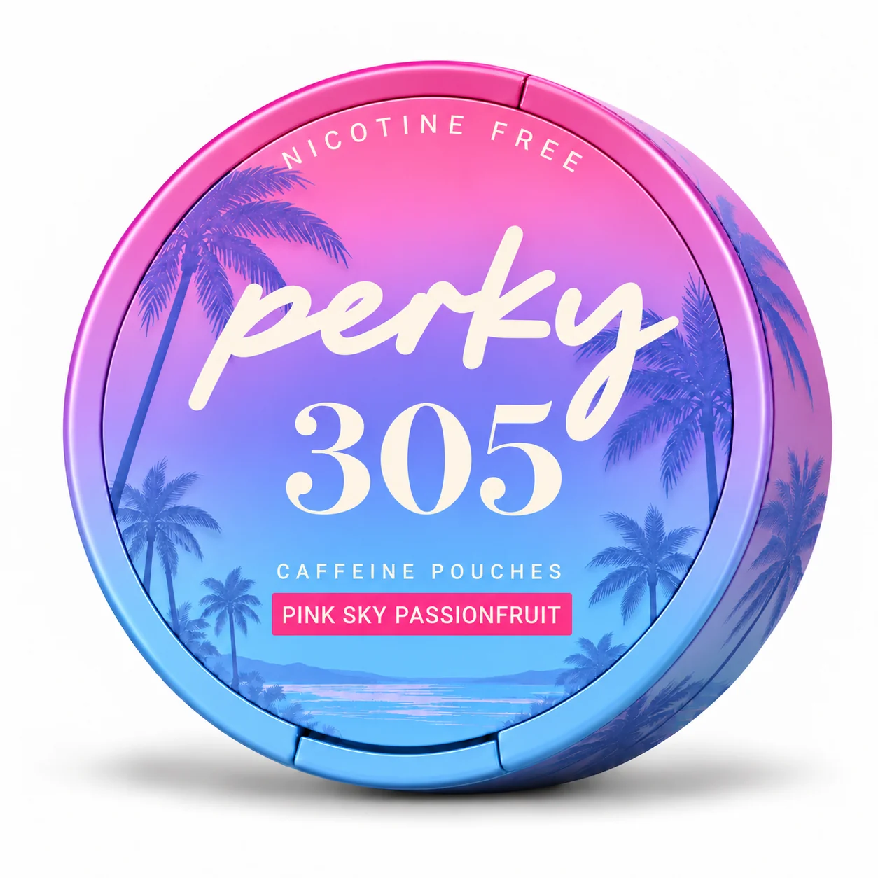 Perky Pink Sky Passionfruit caffeine pouch can